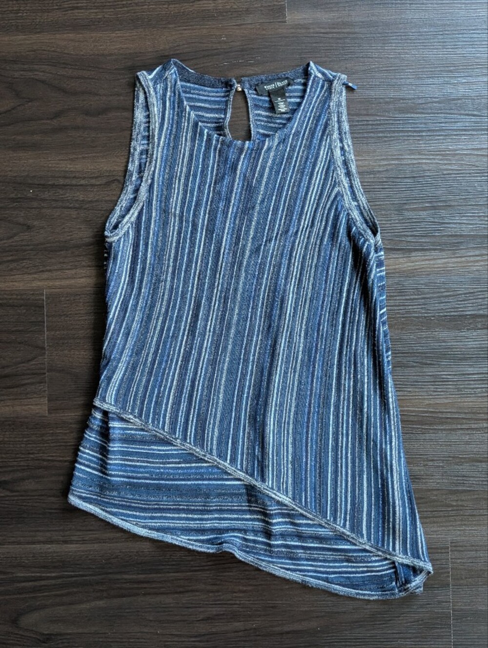 White House Black Market Asymmetrical Blue Striped Tunic Boho Resort Top Medium